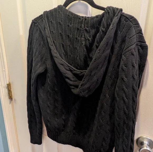 Ralph Lauren Black Cable Knit Zip-Up Hoodie - Picture 3 of 5